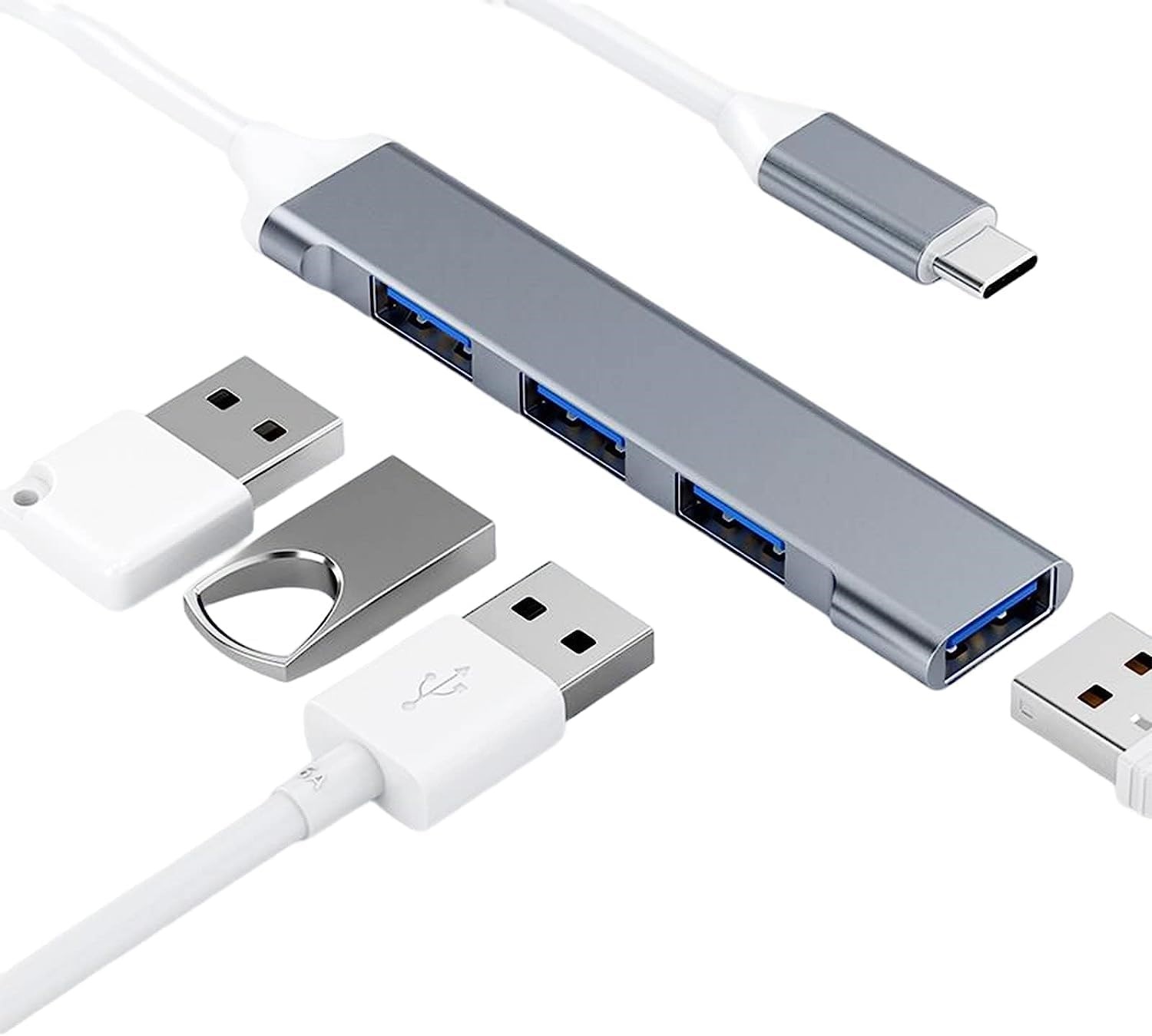 4in1 USB-C HUB Çoklu Bağlantı Noktası Adaptörü : 4x USB 3.0 Data ve Veri Aktarımı Portu.